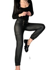 Kunstnahast püksid kummiga - FASHION DESIGN, must hind ja info | Naiste püksid | kaup24.ee