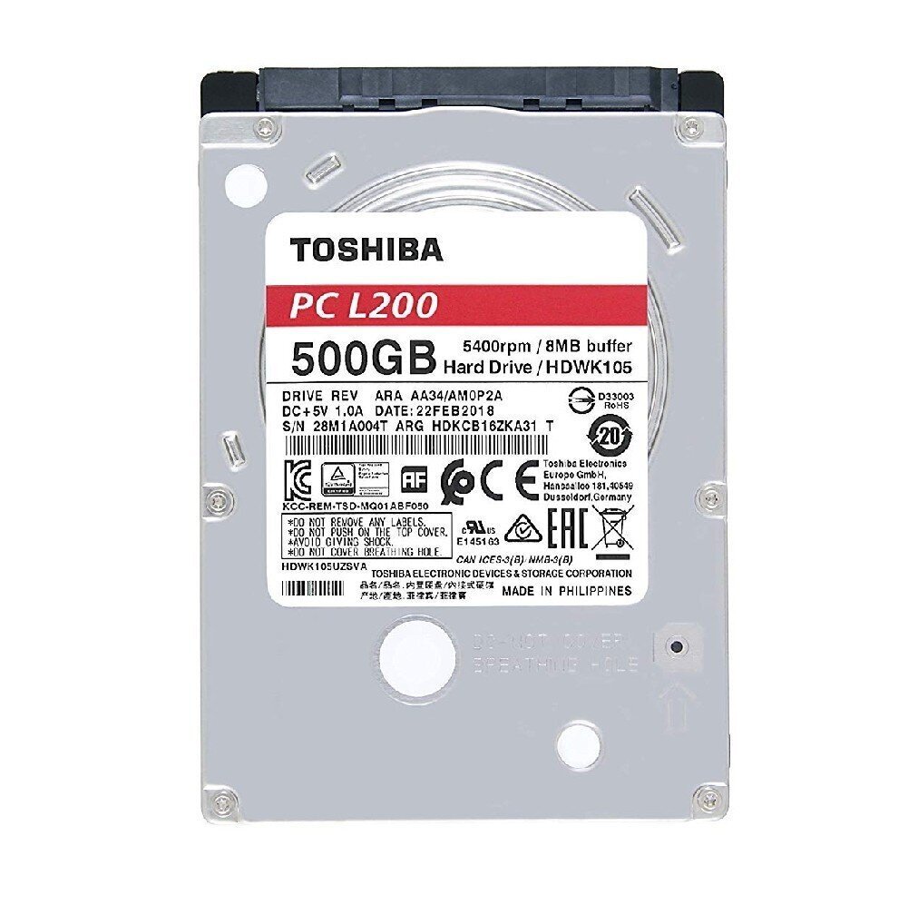 Toshiba L200 500GB SATA3 (HDWK105UZSVA) hind ja info | Sisemised kõvakettad (HDD, SSD, Hybrid) | kaup24.ee