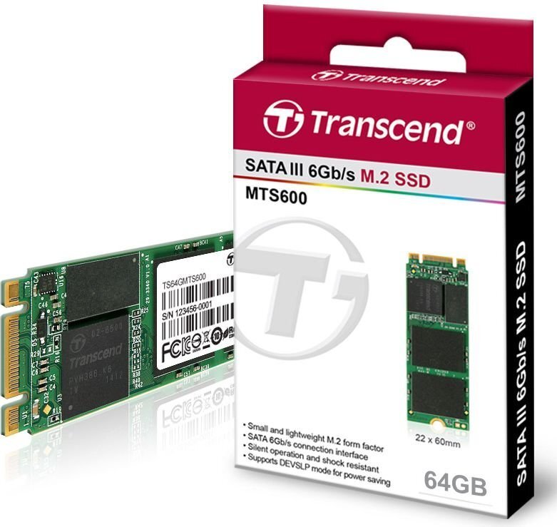 Transcend M.2 2260 64GB SATA3 (TS64GMTS600) hind ja info | Sisemised kõvakettad (HDD, SSD, Hybrid) | kaup24.ee