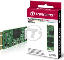 Transcend M.2 2280 32GB SATA3 (TS32GMTS800) hind ja info | Sisemised kõvakettad (HDD, SSD, Hybrid) | kaup24.ee