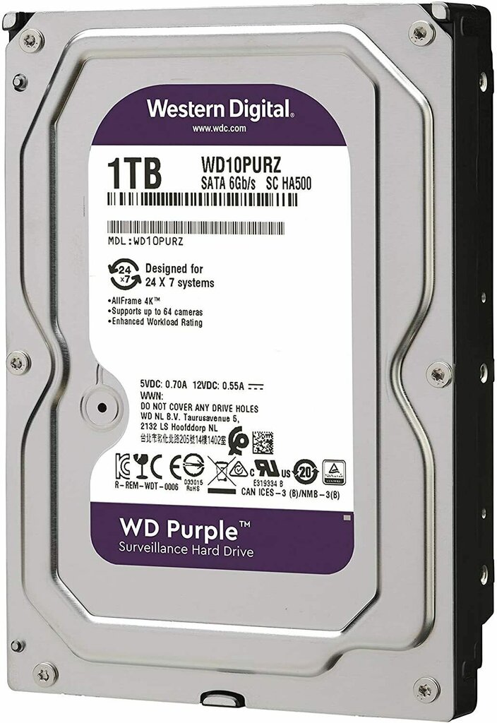 Western Digital WD Purple 1TB SATA III (WD10PURZ) цена и информация | Sisemised kõvakettad (HDD, SSD, Hybrid) | kaup24.ee