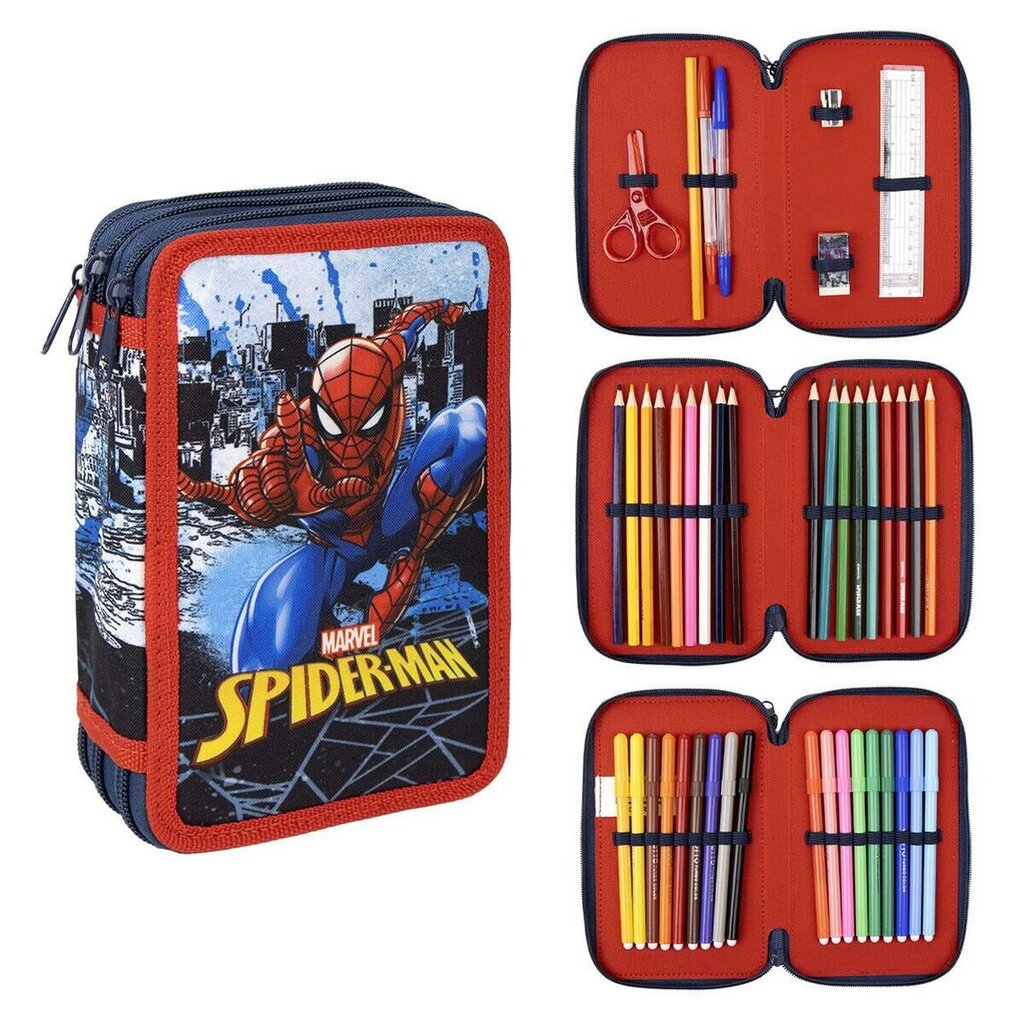 Kolmepoolne pinal Spiderman 43 Tükid, osad Sinine (12 x 19,5 x 6,5 cm) цена и информация | Pinalid | kaup24.ee