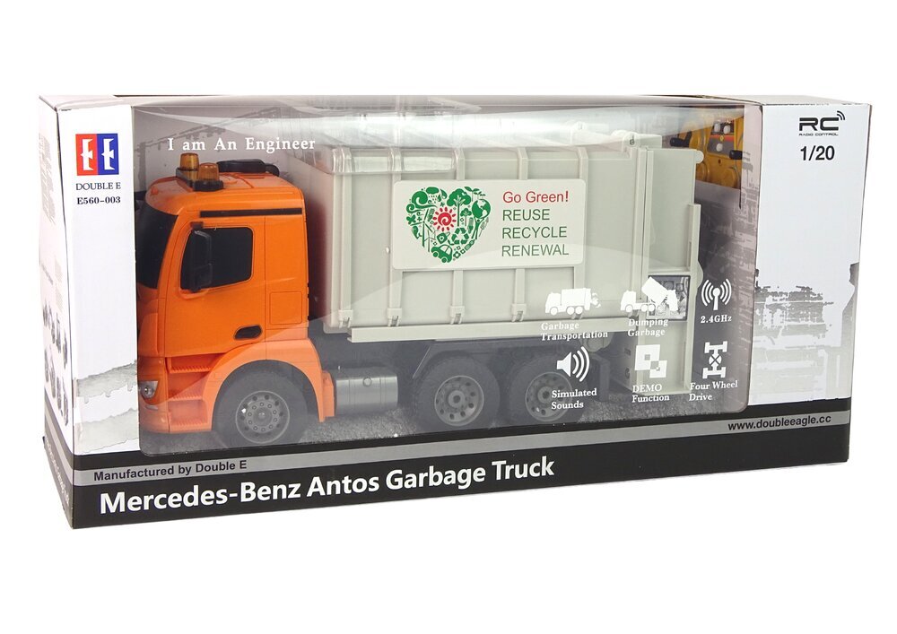 Mercedes-Benzi Antos kaugjuhitav prügiauto, oranž hind ja info | Poiste mänguasjad | kaup24.ee