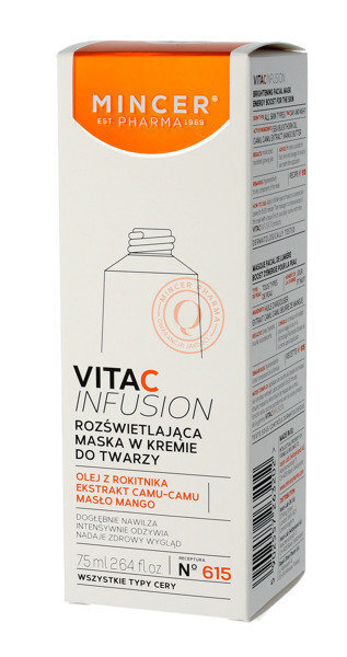 Nahka valgendav näomask Mincer Pharma Vita C Infusion No.615 75 ml цена и информация | Näomaskid, silmamaskid | kaup24.ee
