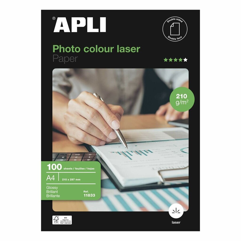 Läikiv Fotopaber Apli Laser 100 Lehed Kahesuunaline A4 160 g/m2 hind ja info | Kirjatarbed | kaup24.ee