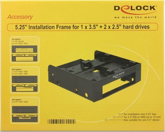 Delock 5.25″ Installation Frame for 1 x 3.5″ + 2 x 2.5″ hard drives (18000) hind ja info | Komponentide tarvikud | kaup24.ee