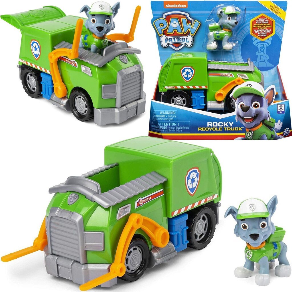 Spin Master Paw Patrol Rocky prügiauto koos figuuriga hind ja info | Poiste mänguasjad | kaup24.ee