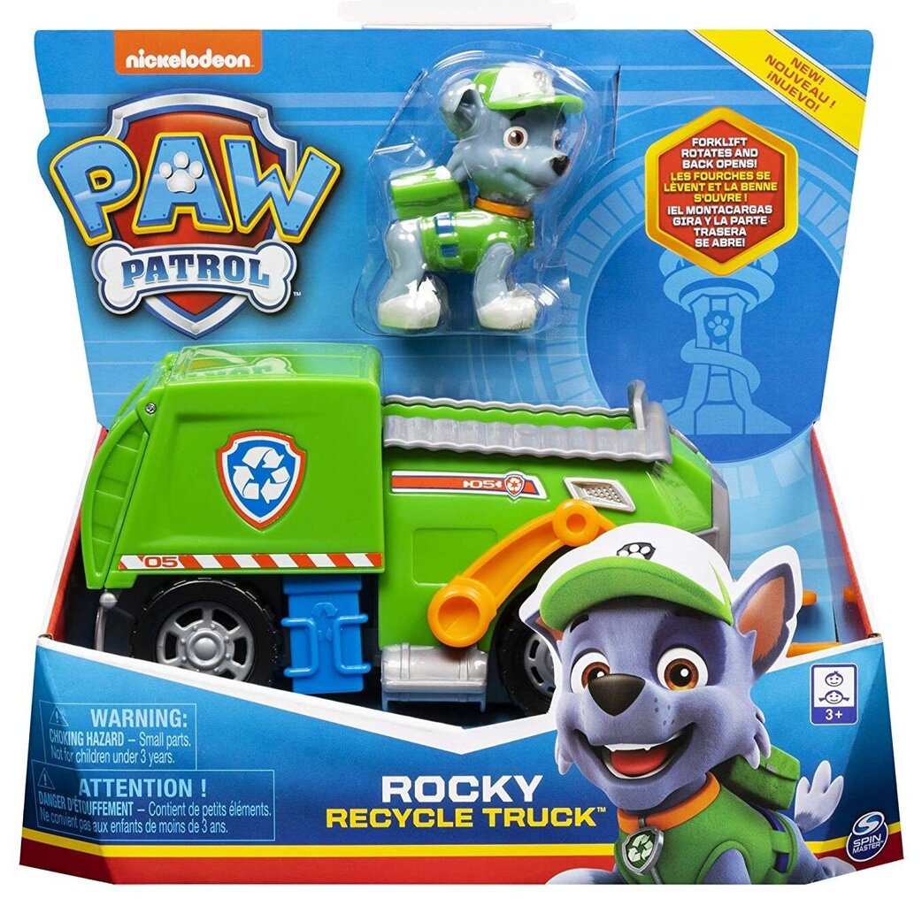 Spin Master Paw Patrol Rocky prügiauto koos figuuriga hind ja info | Poiste mänguasjad | kaup24.ee