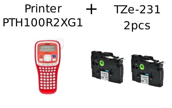 Brother PTH100R2XG1 PT-H100R2XG1 etiiketiprinter + TZe-231/Dore 2 tükki hind ja info | Printeritarvikud | kaup24.ee