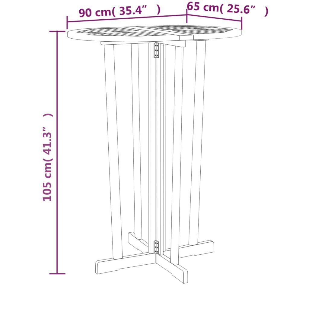 vidaXL kokkupandav baarilaud, 90 x 65 x 105 cm, tiikpuu hind ja info | Aialauad | kaup24.ee