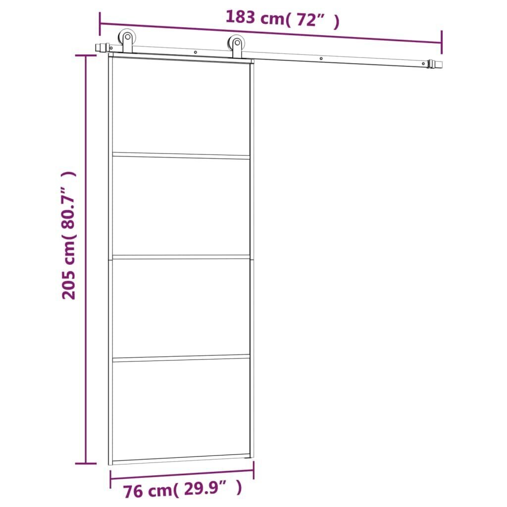 vidaXL liuguks tarvikutega, 76 x 205 cm, ESG-klaas ja alumiinium hind ja info | Siseuksed | kaup24.ee