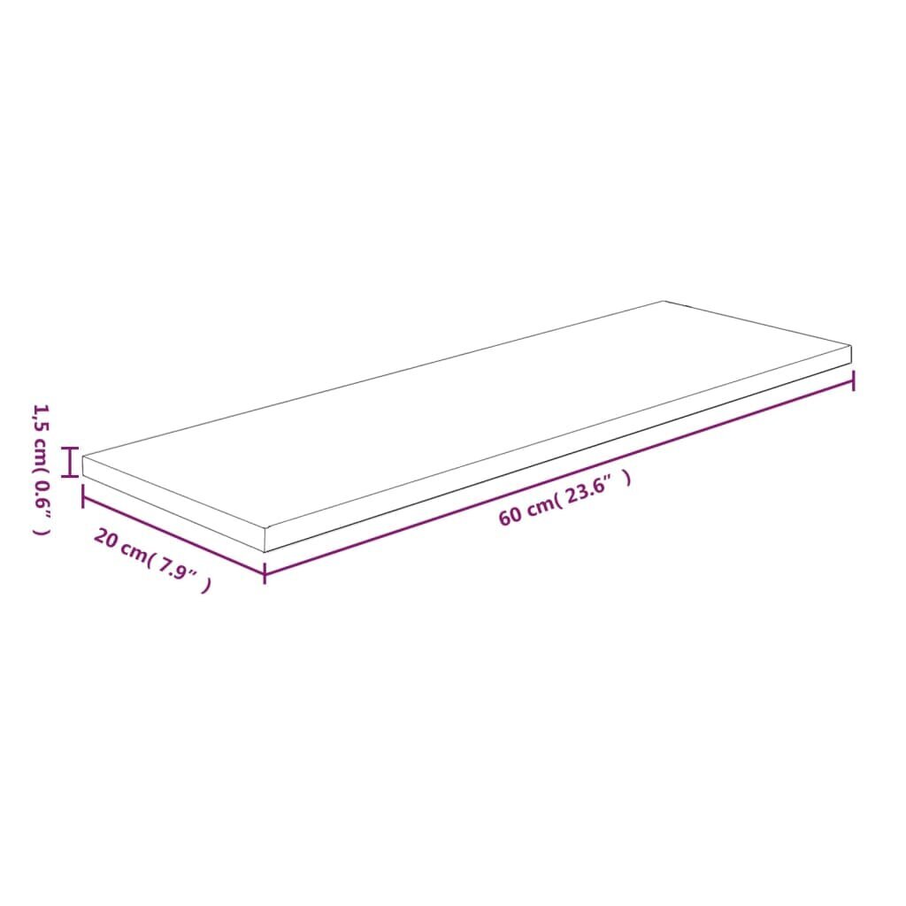 vidaXL riiuliplaat, 60x20x1,5 cm, töötlemata tammepuit hind ja info | Riiulid | kaup24.ee