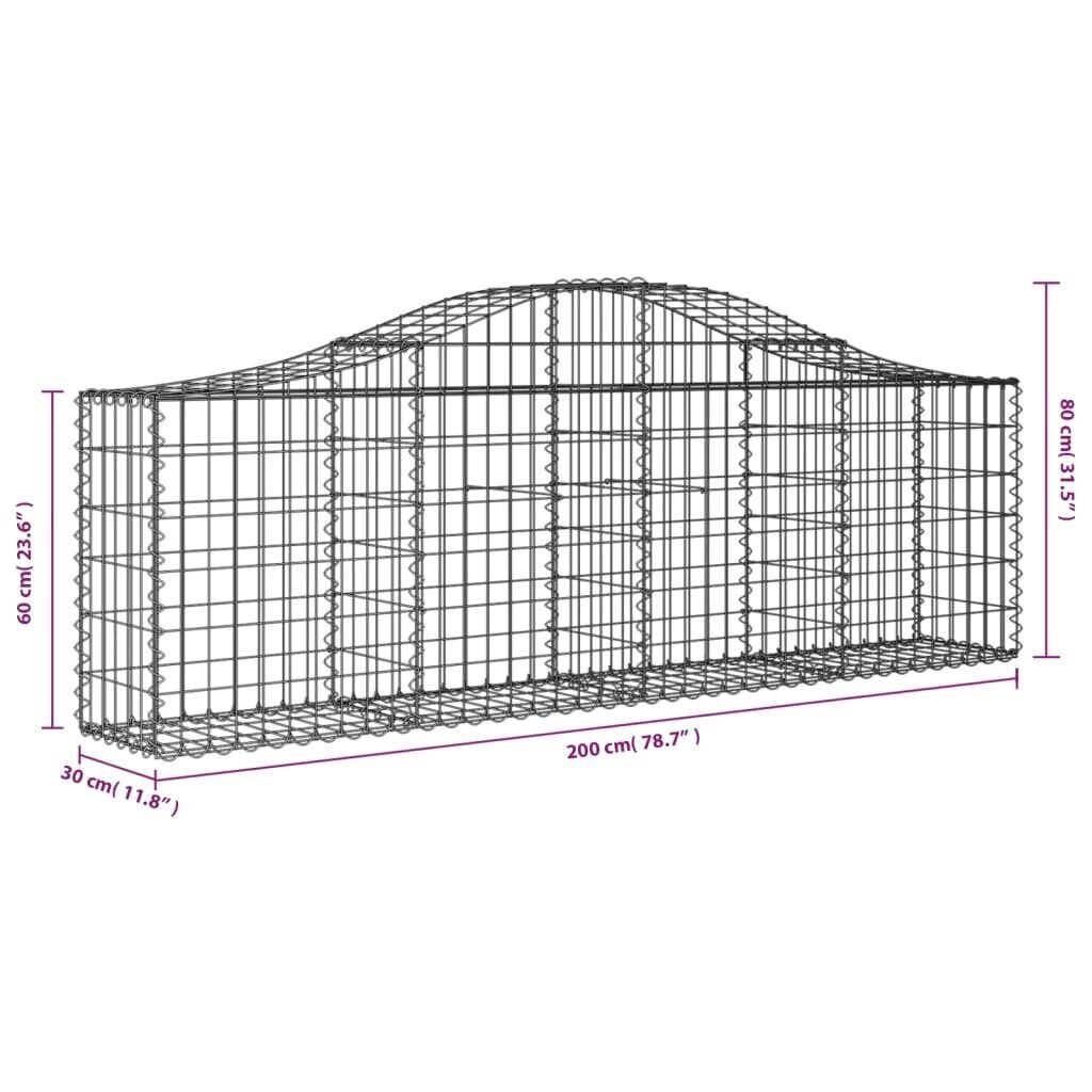 vidaXL kaarekujulised gabioonkorvid 2 tk, 200x30x60/80 cm, raud цена и информация | Aiad ja tarvikud | kaup24.ee