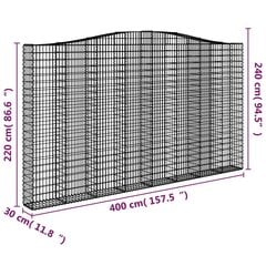 vidaXL kaarekujuline gabioonkorv, 400x30x220/240 cm, tsingitud raud цена и информация | Заборы и принадлежности к ним | kaup24.ee