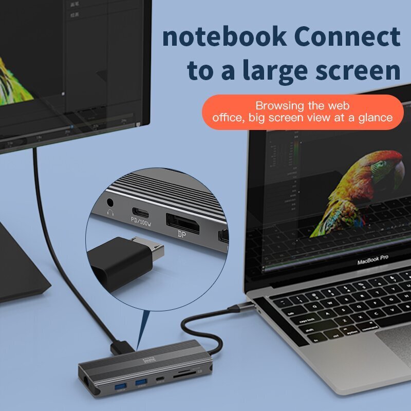 HUB USB-C 10in1 kuvaport 1.4 HDMI 2.1 8K 4K 120Hz 60Hz Full HD 144Hz USB 3.0 SD toiteallikas 100W Macbook M1 M2 Zenwire цена и информация | USB jagajad, adapterid | kaup24.ee