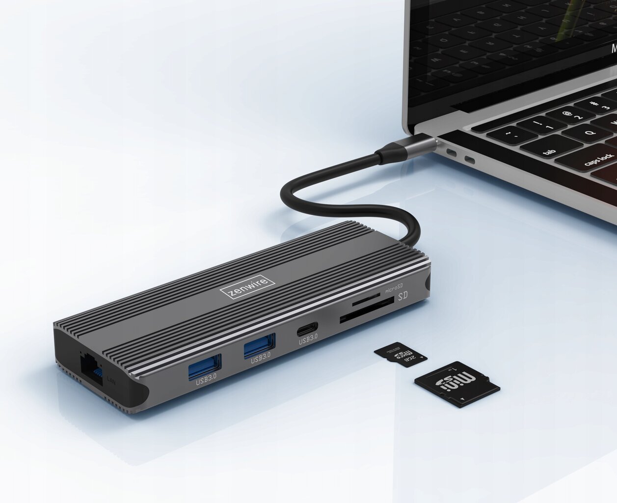 HUB USB-C 10in1 kuvaport 1.4 HDMI 2.1 8K 4K 120Hz 60Hz Full HD 144Hz USB 3.0 SD toiteallikas 100W Macbook M1 M2 Zenwire hind ja info | USB jagajad, adapterid | kaup24.ee