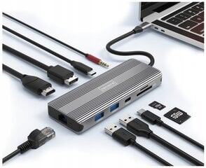 HUB USB-C 10in1 kuvaport 1.4 HDMI 2.1 8K 4K 120Hz 60Hz Full HD 144Hz USB 3.0 SD toiteallikas 100W Macbook M1 M2 Zenwire цена и информация | Адаптеры и USB-hub | kaup24.ee