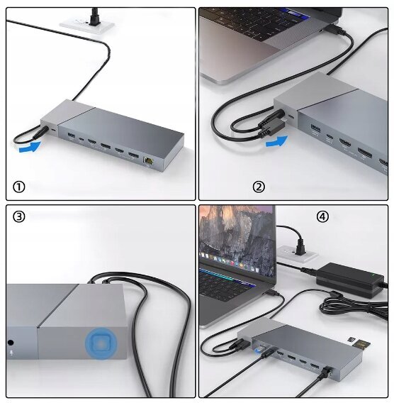 USB-C jaoturi dokkimisjaam 16in1 kuvalink 3x HDMI USB 3.0 minipistikuga Ethernet 1000Mbps SD Macbook M1 M2 Zenwire jaoks цена и информация | USB jagajad, adapterid | kaup24.ee