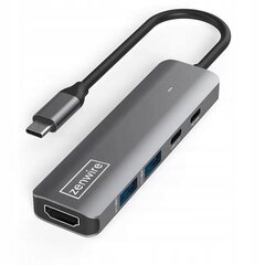 HUB USB-C 5W1 HDMI 4K 60Hz USB 3.0 LED toiteedastus 100W Macbook M1 M2 jaoks цена и информация | Адаптеры и USB-hub | kaup24.ee