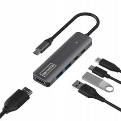 HUB USB-C 5W1 HDMI 4K 60Hz USB 3.0 LED toiteedastus 100W Macbook M1 M2 jaoks цена и информация | Адаптеры и USB-hub | kaup24.ee