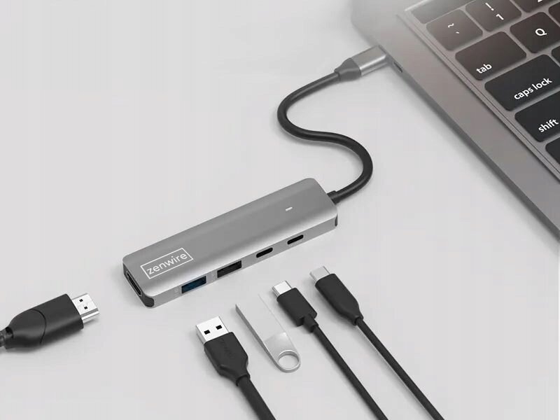 HUB USB-C 5W1 HDMI 4K 60Hz USB 3.0 LED toiteedastus 100W Macbook M1 M2 jaoks hind ja info | USB jagajad, adapterid | kaup24.ee