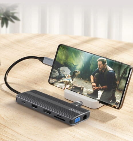 Adapter HUB 12in1 USB-C HDMI/VGA/DP/USB/Jack/SD/LAN Macbook Pro Air M1 jaoks цена и информация | USB jagajad, adapterid | kaup24.ee