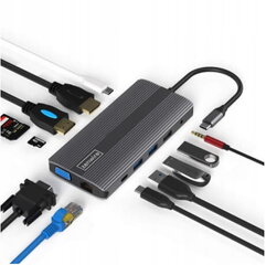Adapter HUB 12in1 USB-C HDMI/VGA/DP/USB/Jack/SD/LAN Macbook Pro Air M1 jaoks цена и информация | Адаптеры и USB-hub | kaup24.ee