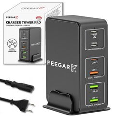 Feegar Tower Pro 140 W kaasaskantav mitme pordiga USB-laadija koos 6 USB-A ja USB-C hind ja info | Mobiiltelefonide laadijad | kaup24.ee