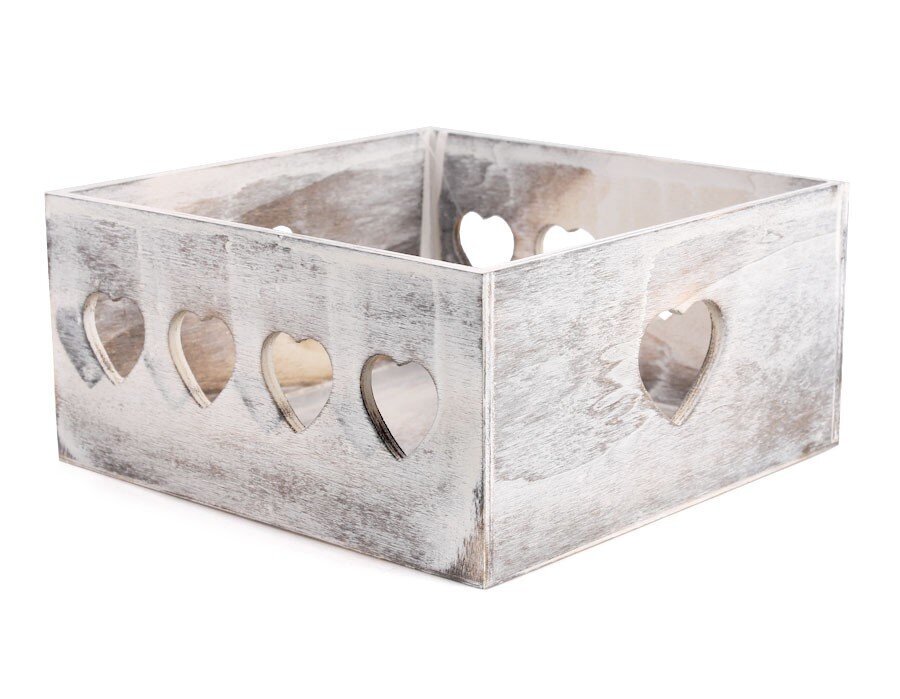 Tin Tours Lõigatud südametega dekoratiivne puidust kast 25x25x12 cm hind ja info | Hoiukastid ja -korvid | kaup24.ee