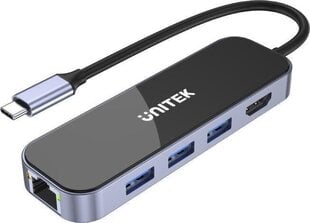 UNITEK HUB USB-C 3.1, RJ-45,3XUSB-A,HDMI,4K,PD100W hind ja info | USB jagajad, adapterid | kaup24.ee