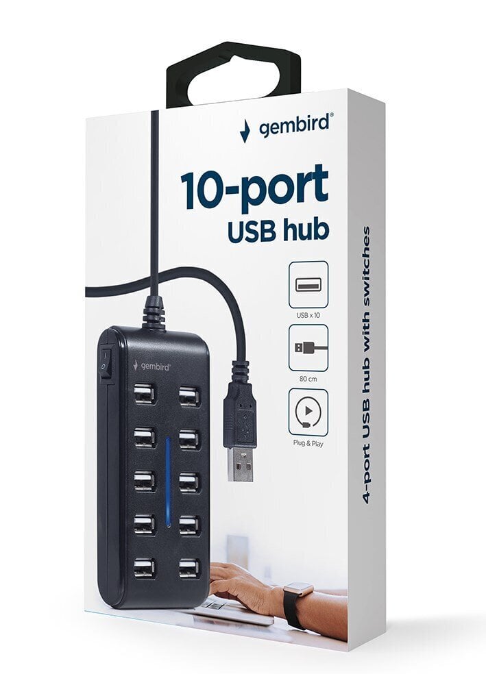 Gembird UHB-U2P10P-01, USB 2.0 цена и информация | USB jagajad, adapterid | kaup24.ee