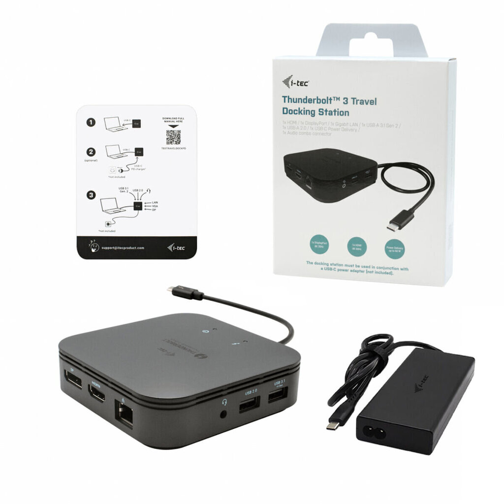 Šakotuvas i-Tec TB3TRAVELDOCKPD60W, HDMI, USB, DP, USB-C цена и информация | USB jagajad, adapterid | kaup24.ee