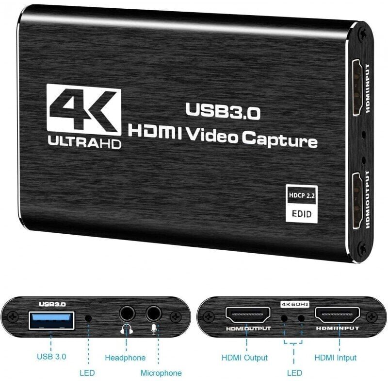HDMI Video Capture Card 4K@60FPS / USB 3.0 / HDCP 2.2 цена и информация | USB jagajad, adapterid | kaup24.ee