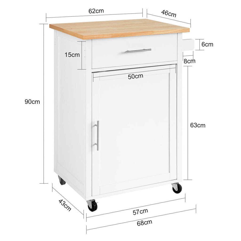 Köögikapp SoBuy Trolley FKW102-WN, valge/pruun цена и информация | Köögikapid | kaup24.ee