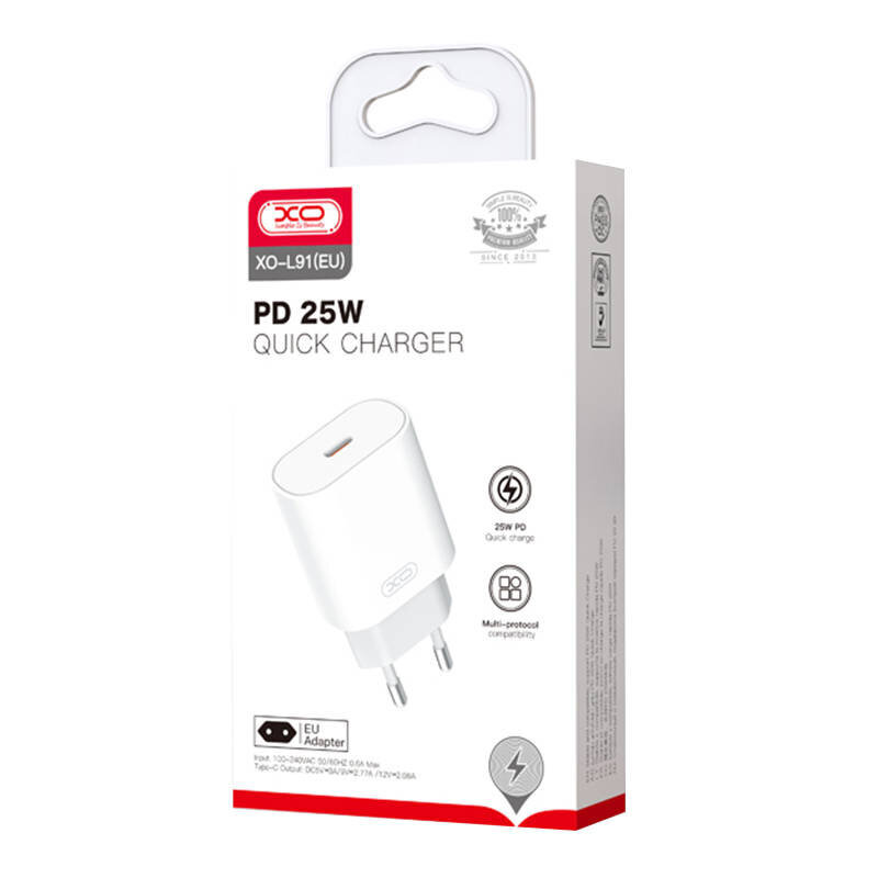 XO seinalaadija L91 PD 25W 1x USB-C valge hind ja info | Mobiiltelefonide laadijad | kaup24.ee