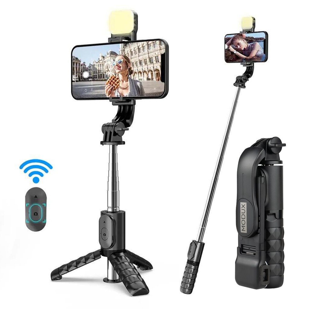 Selfipulk LED-valgustusega Selfipulk puldiga Bluetooth 3-ühes statiiv (selfipulk) цена и информация | Selfie sticks | kaup24.ee