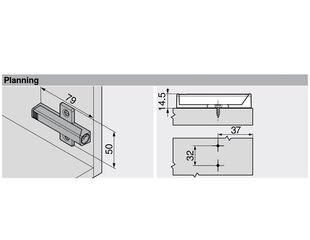 Blum Tip-On uksepeatuse adapter, rist, pikk, hall - 956A1501.PG hind ja info | Muud mööblitarvikud | kaup24.ee