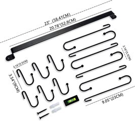 Metallist hoidja kohvikruusidele Lokcasa, must, 58cm, 12 konksu hind ja info | Riidestanged ja nagid | kaup24.ee