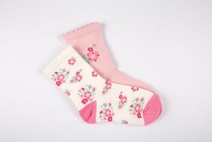 Tüdrukute sokid B503 roosa/lilled 2pr hind ja info | Tüdrukute sukkpüksid ja sokid | kaup24.ee