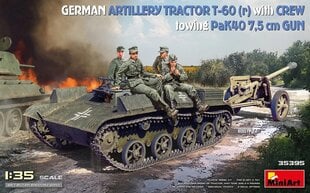 Miniart - German Artillery Tractor T-60(r) with Crew, Towing PaK40 7.5cm Gun, 1/35, 35395 цена и информация | Склеиваемые модели | kaup24.ee