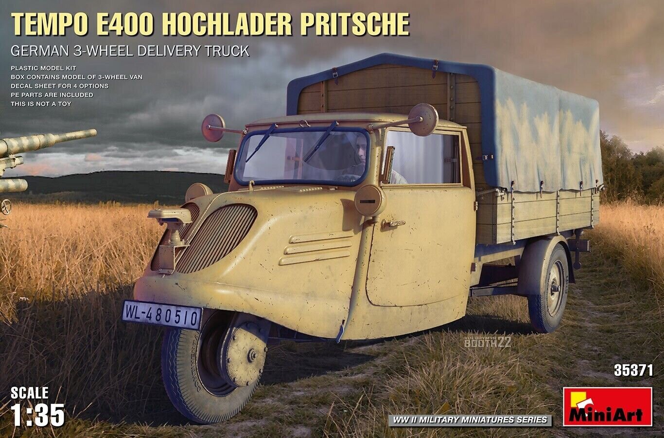 Liimitav mudel MiniArt 35371 German 3-Wheel Delivery Truck Tempo E400 Hochlader Pritsche 1/35 hind ja info | Liimitavad mudelid | kaup24.ee