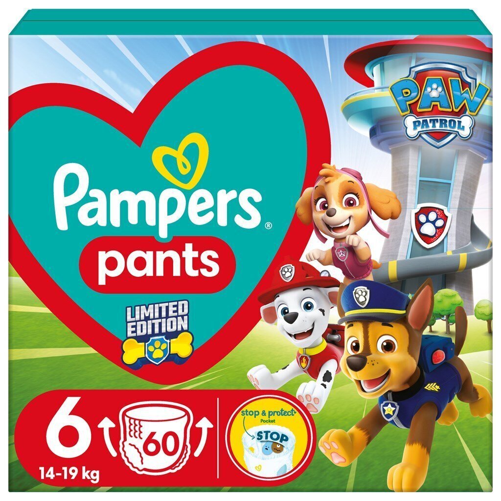 Püksmähkmed Pampers Pants Paw Patrol, suurus 6, 14-19 kg, 60 tk hind ja info | Mähkmed | kaup24.ee