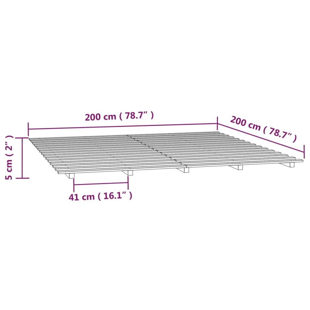 vidaXL voodiraam, 200 x 200 cm, männipuit hind ja info | Voodid | kaup24.ee