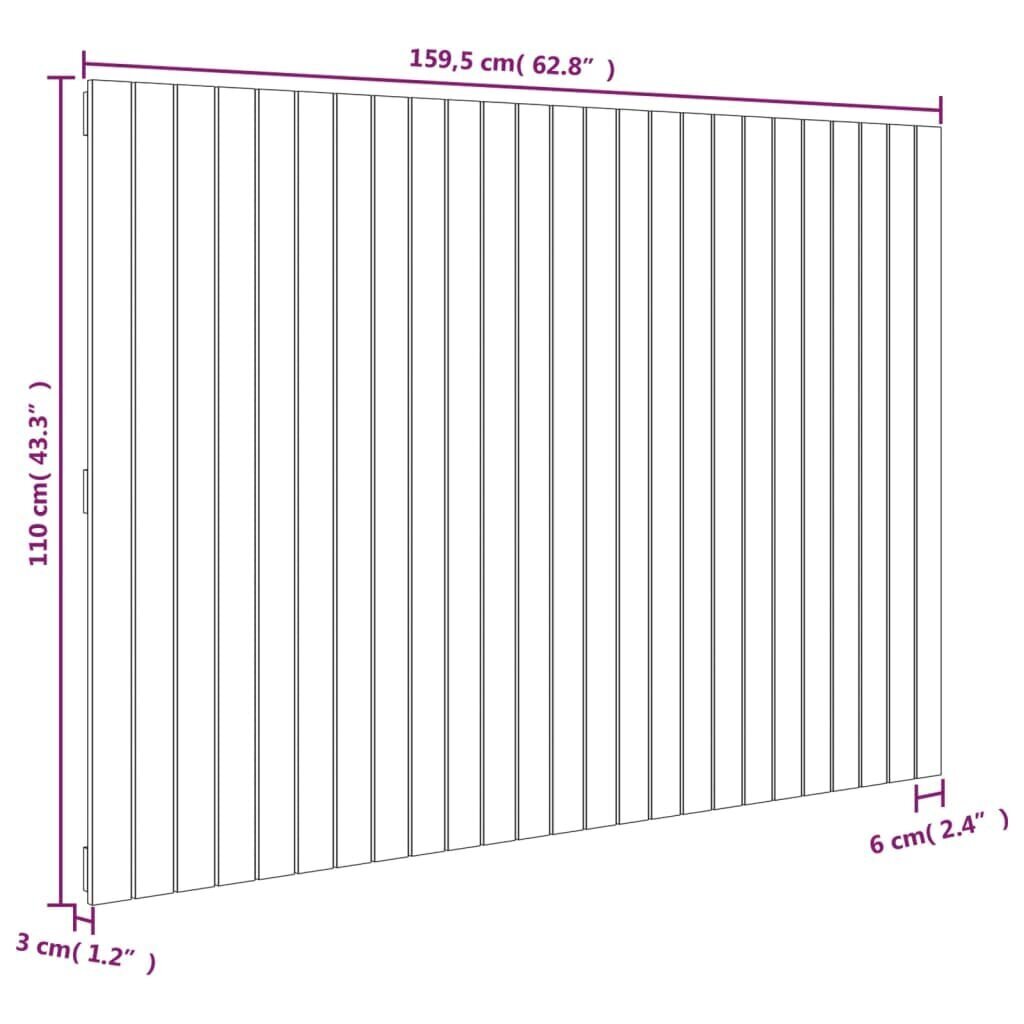 vidaXL seinale kinnitatav voodipeats, hall, 159,5x3x110 cm, männipuit цена и информация | Voodid | kaup24.ee