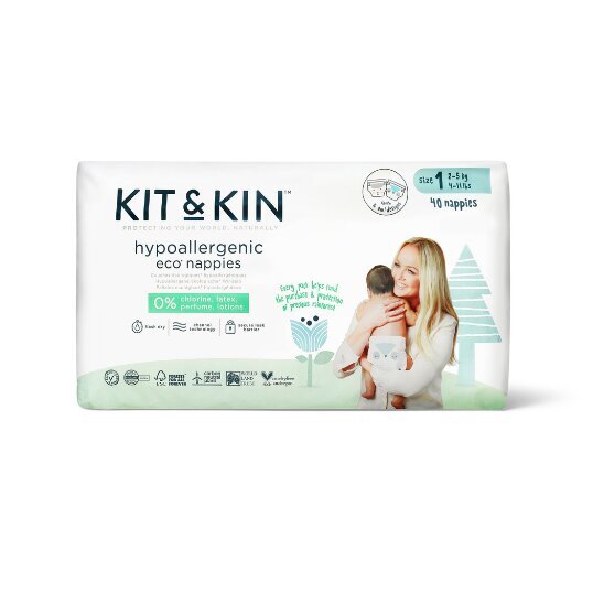 Kit&Kin hüpoallergeensed lateksi ja kloori vabad teipmähkmed lamba ja öökulli pildiga suurus 1, 2-5 kg, 40 tk цена и информация | Mähkmed | kaup24.ee