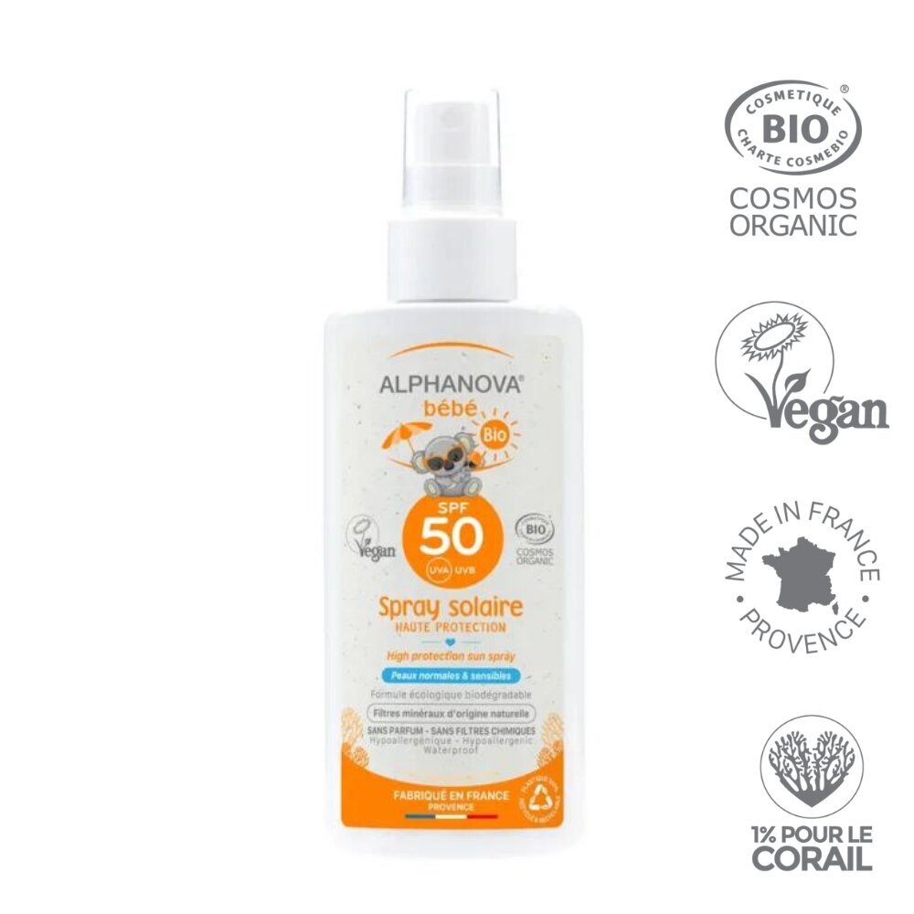 Orgaaniline lõhnatu SPF50 mineraalne veekindel päikesekreem Alphanova Sun beebidele alates 0+ eluaastat, 125 ml hind ja info | Päikesekreemid | kaup24.ee