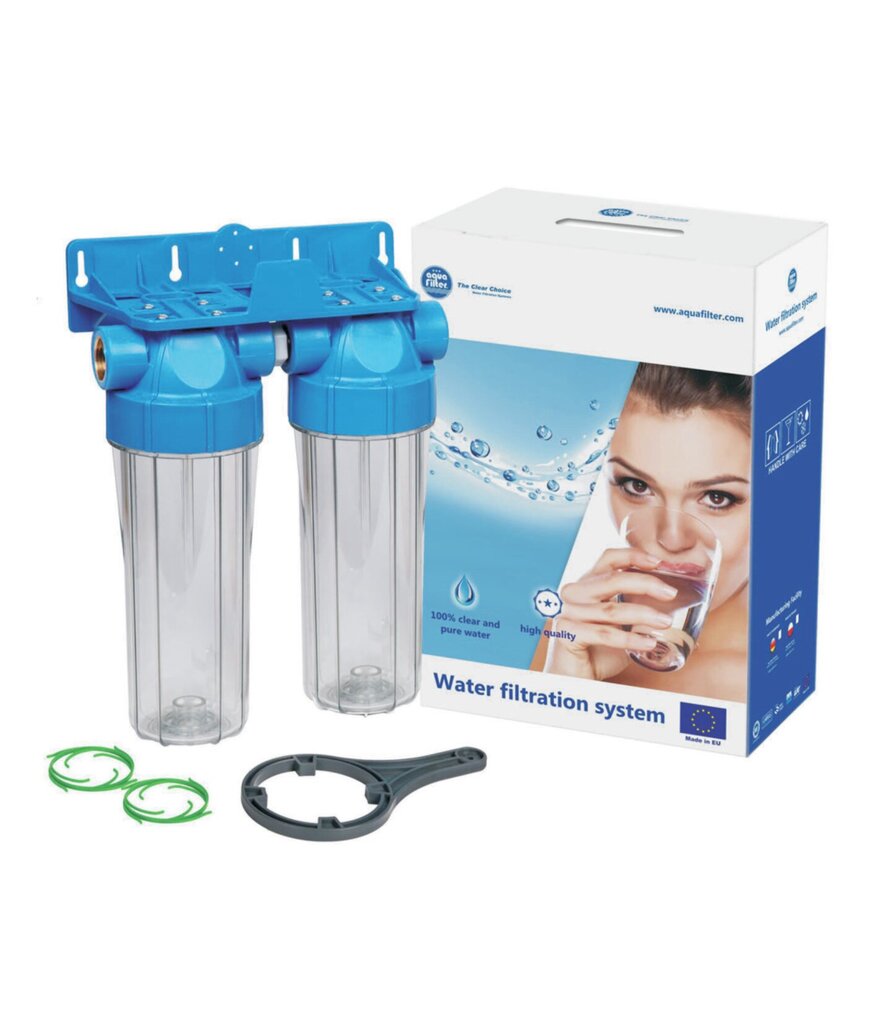 10" Kahekordse korpusega filtrisüsteemid külma vee jaoks Aquafilter seeria FHPRCL-B-TWIN hind ja info | Veefiltrid | kaup24.ee