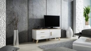 Cama RTV alus Lotta 120cm valge + sonoma tamm цена и информация | Тумбы под телевизор | kaup24.ee