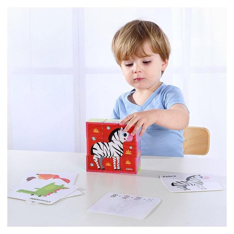 TOOKY TOY Montessori pusleplokid kuubikud kuubikud pusleloomad + abloonid hind ja info | Arendavad mänguasjad | kaup24.ee