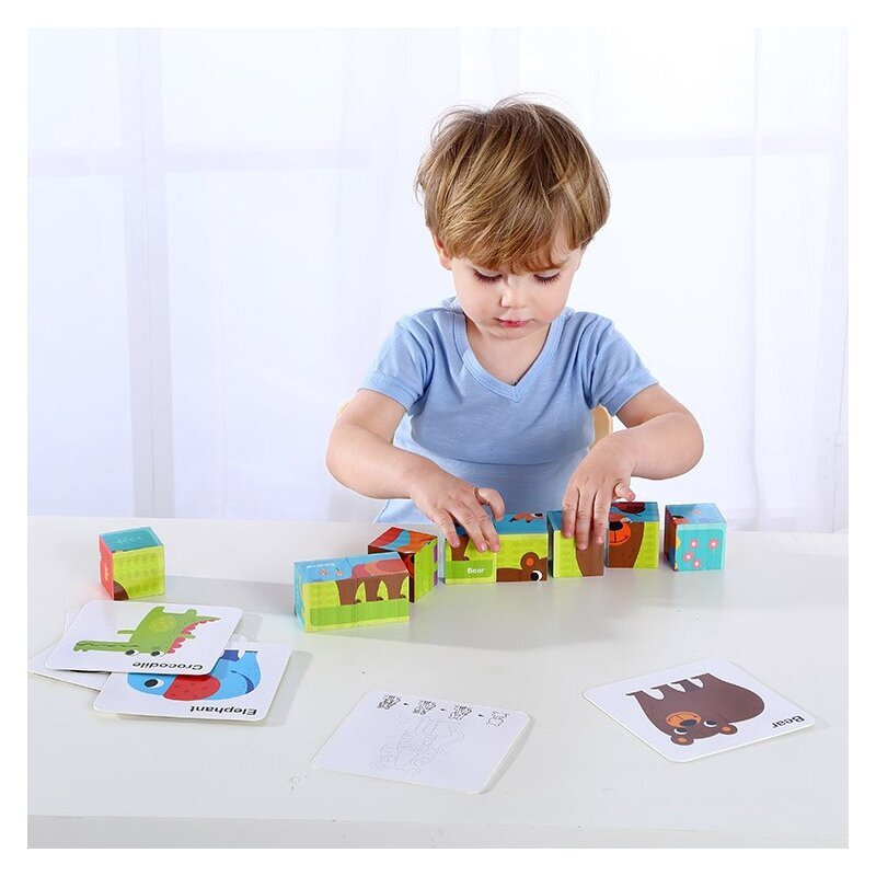 TOOKY TOY Montessori pusleplokid kuubikud kuubikud pusleloomad + abloonid hind ja info | Arendavad mänguasjad | kaup24.ee